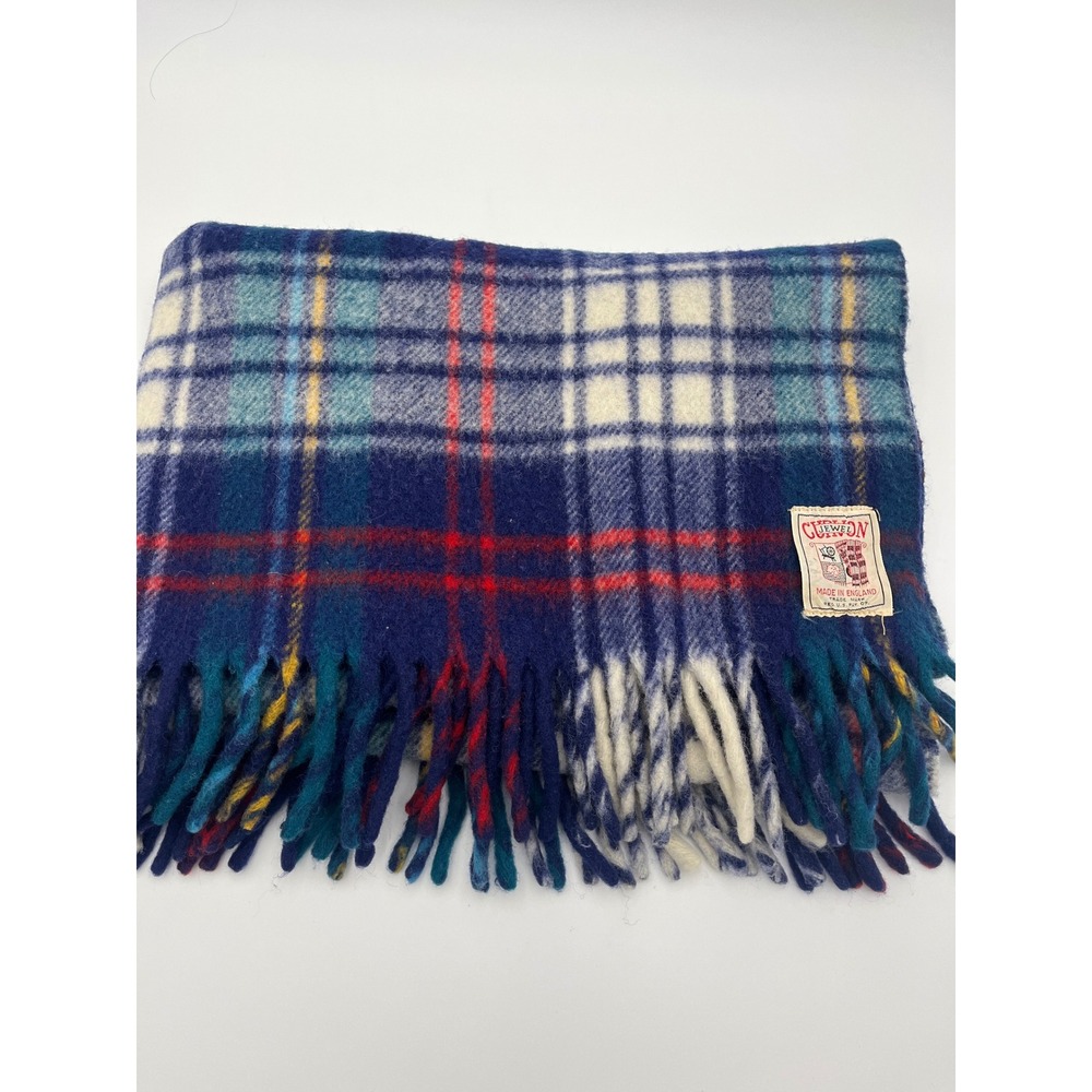 Vintage Curvon Jewel Wool Stadium Blanket Plaid Blue Red Best & Co